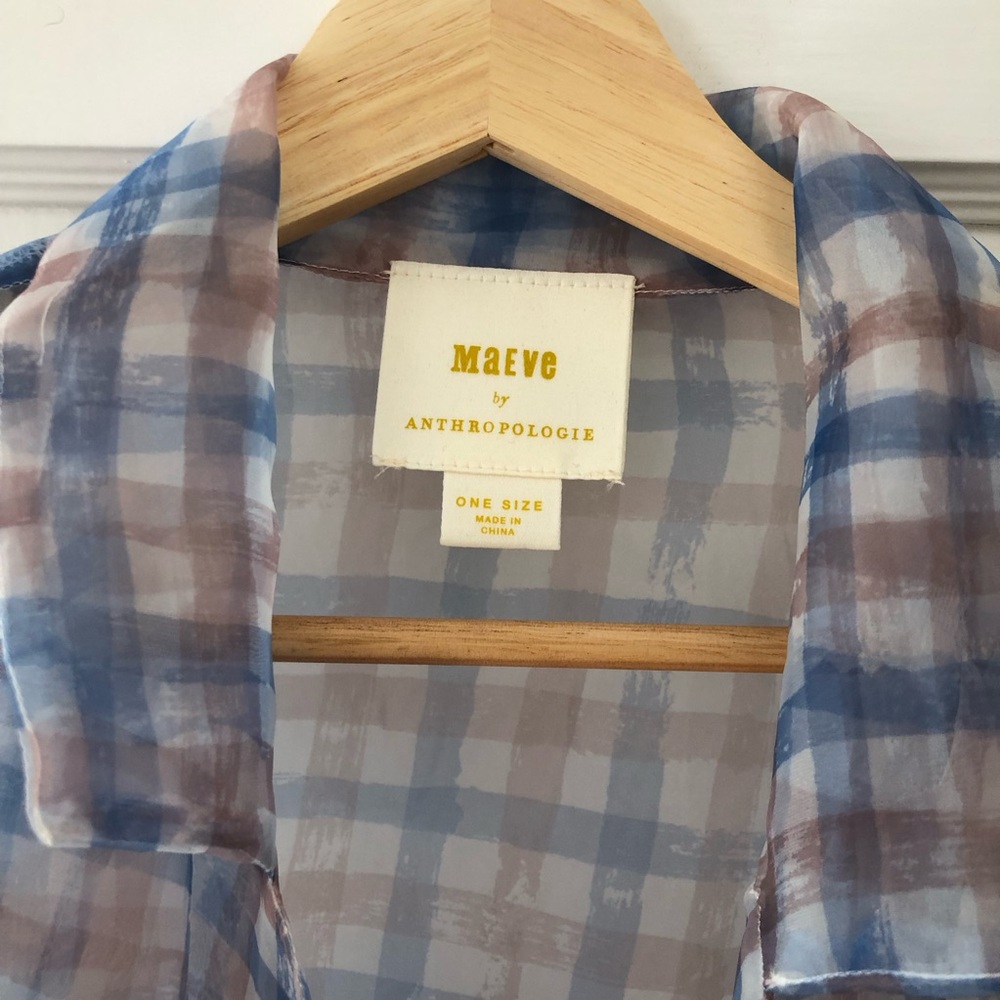Anthropologie Sheer Plaid Wrap Tunic in Blue and Beige - Picture 4 of 8